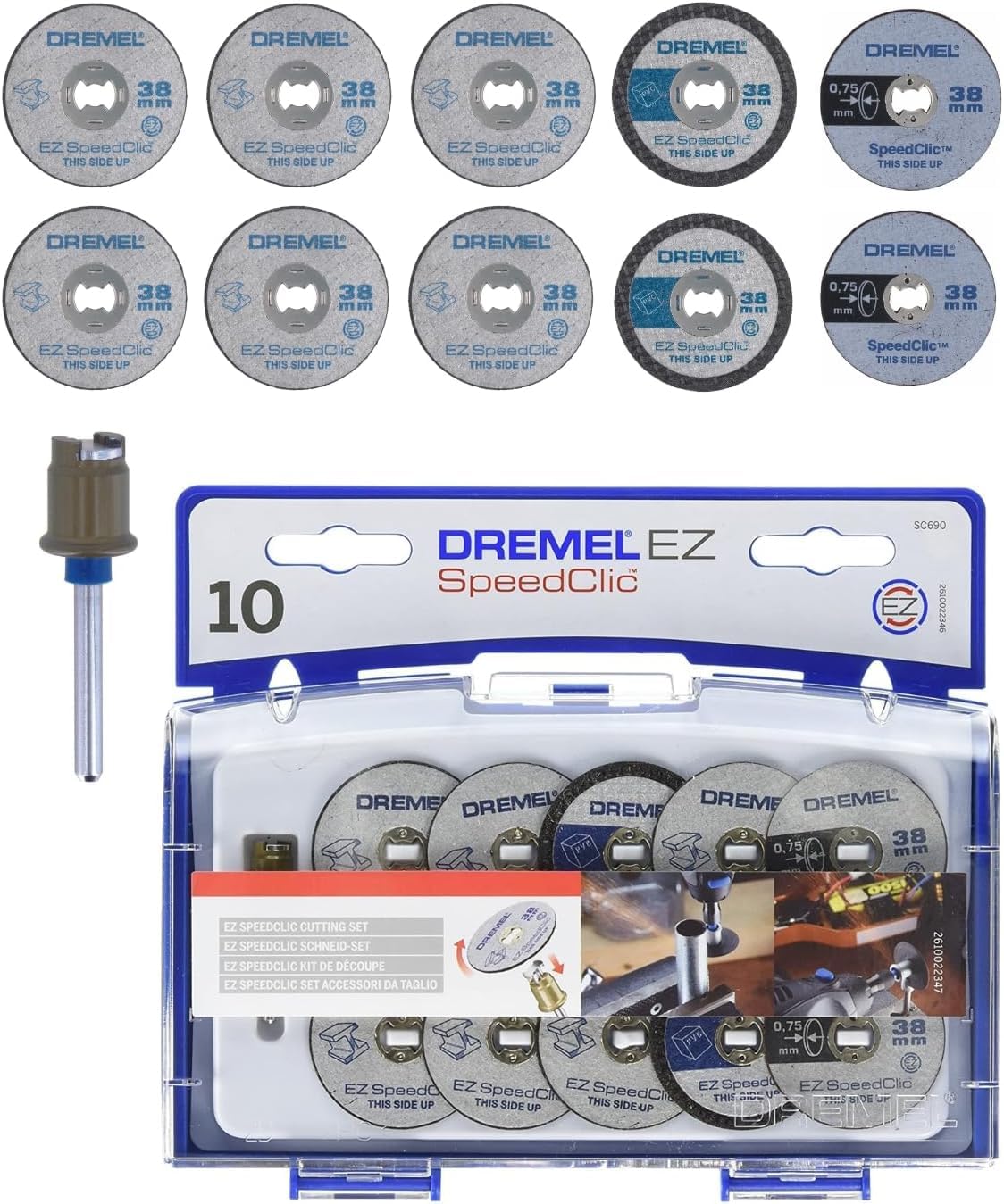 Dremel 3000 Outil Rotatif Multifonction 130W avec 15 Accessoires et 1 Sac & ccessoires SC690 EZ SpeedClic - Coffret de Meules à Tronçonner, 10 Disques