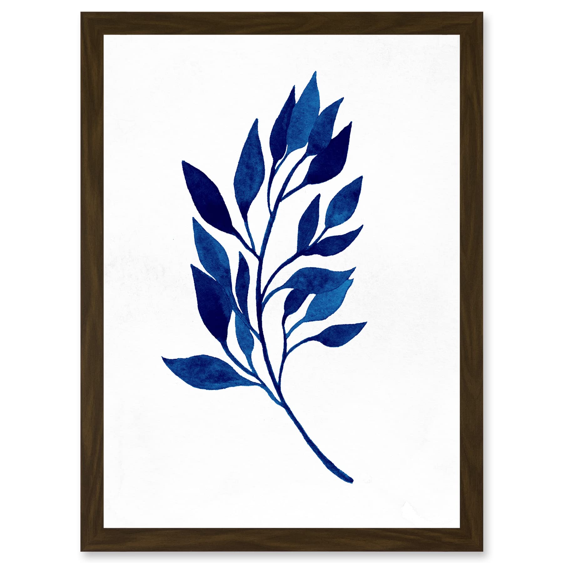 Wee Blue Coo Navy Blue Watercolour Leaves Artwork Framed Wall Art Print A4