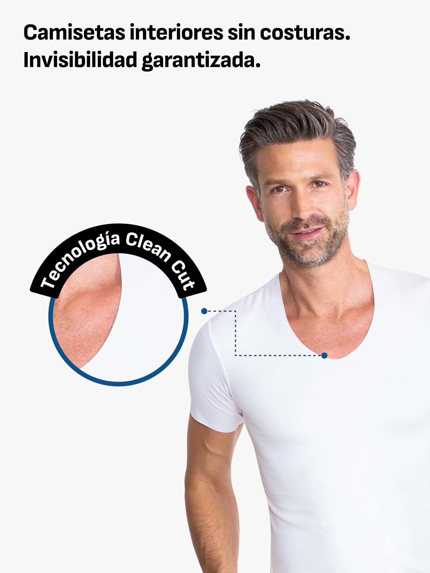 FINN Clean-Cut - Camiseta interior de manga corta para hombre, cuello en V, invisible, con acabado de corte láser, sin costuras, de Lenzing Modal original para camisa y traje