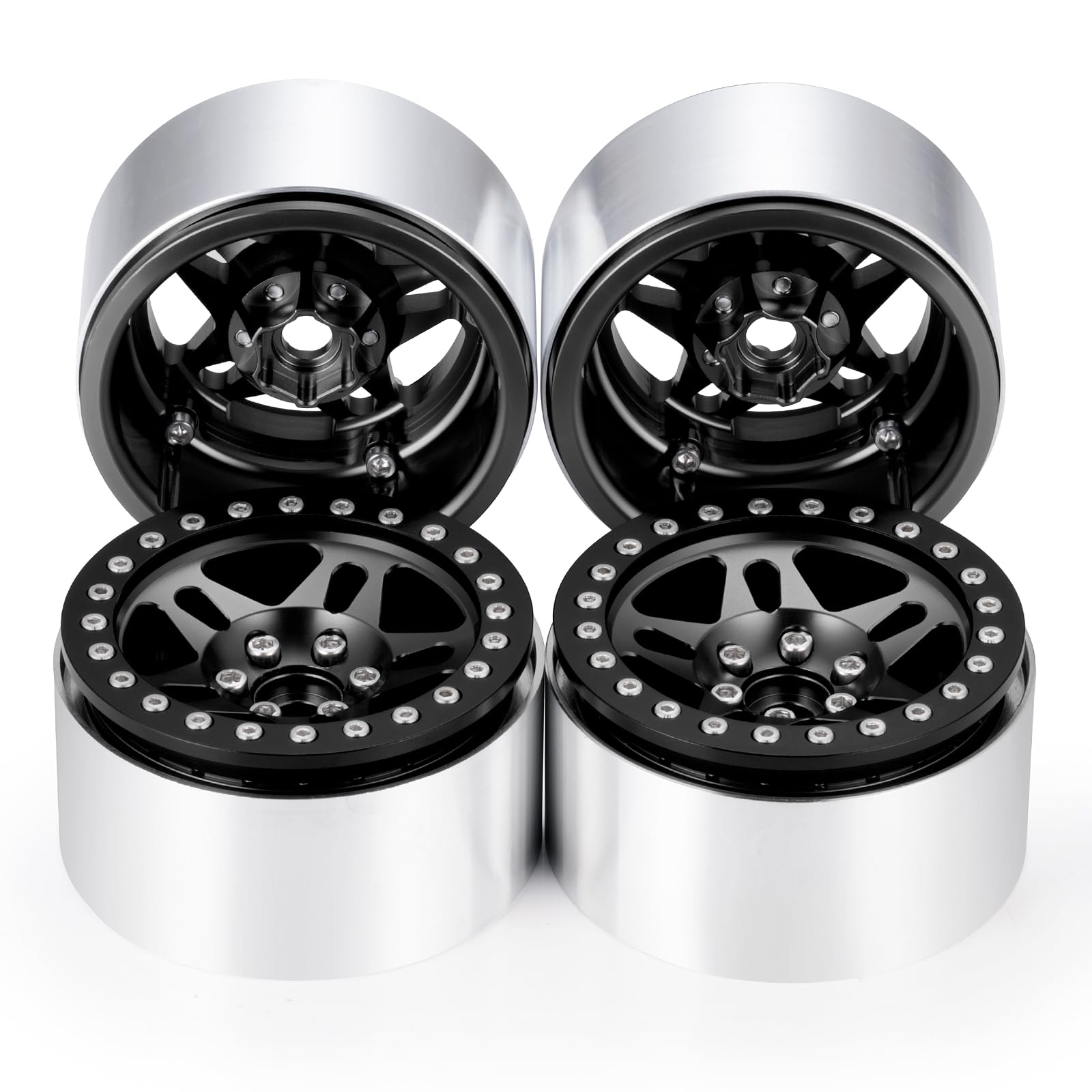 Runup 4 sztuki 2,2-calowych felg Beadlock, 35 mm aluminiowe felgi do AXIAL Wraith RR10 90048/90018 TRX4 SCX10 D90 1/10 RC Crawler Truck (czarne)