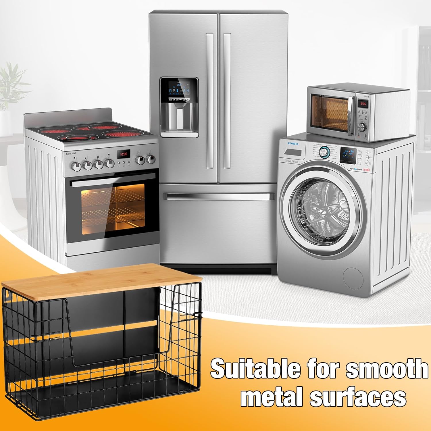 Remerry 2 Set Magnetic Shelf for Fridge with Bamboo Top Versatile Magnetic Basket Fridge with 2 Hooks Storage Potato and Onion Large Organizer for Kitchen Counter, Cabinet