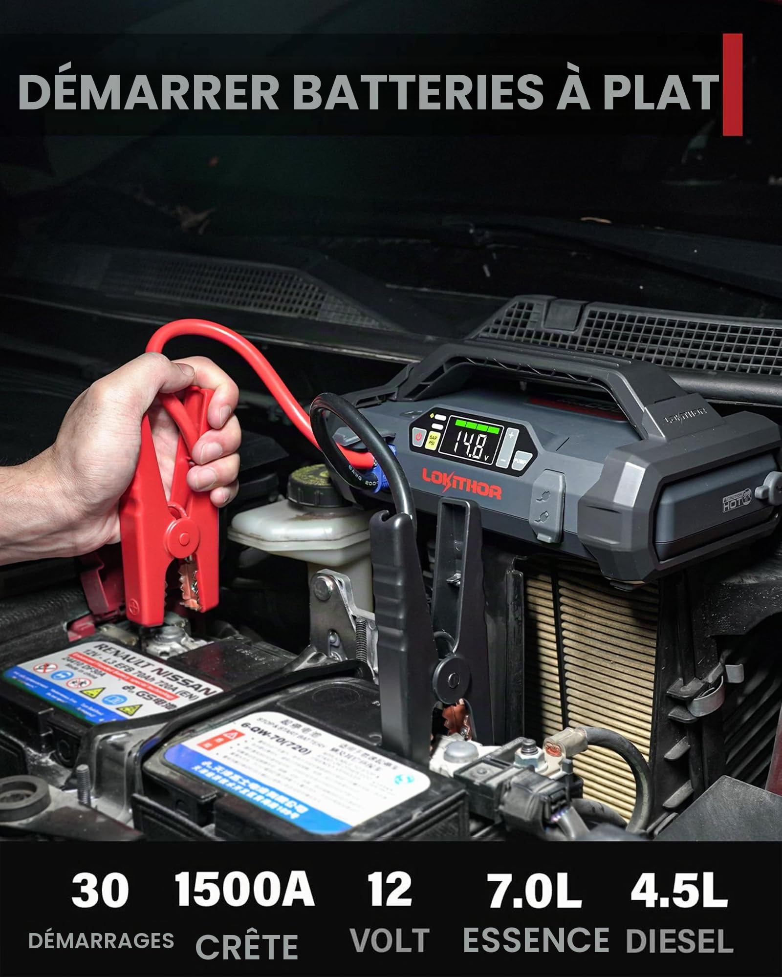 LOKITHOR JA300 Booster Voiture 1500A avec Compresseur 150 PSI 12V