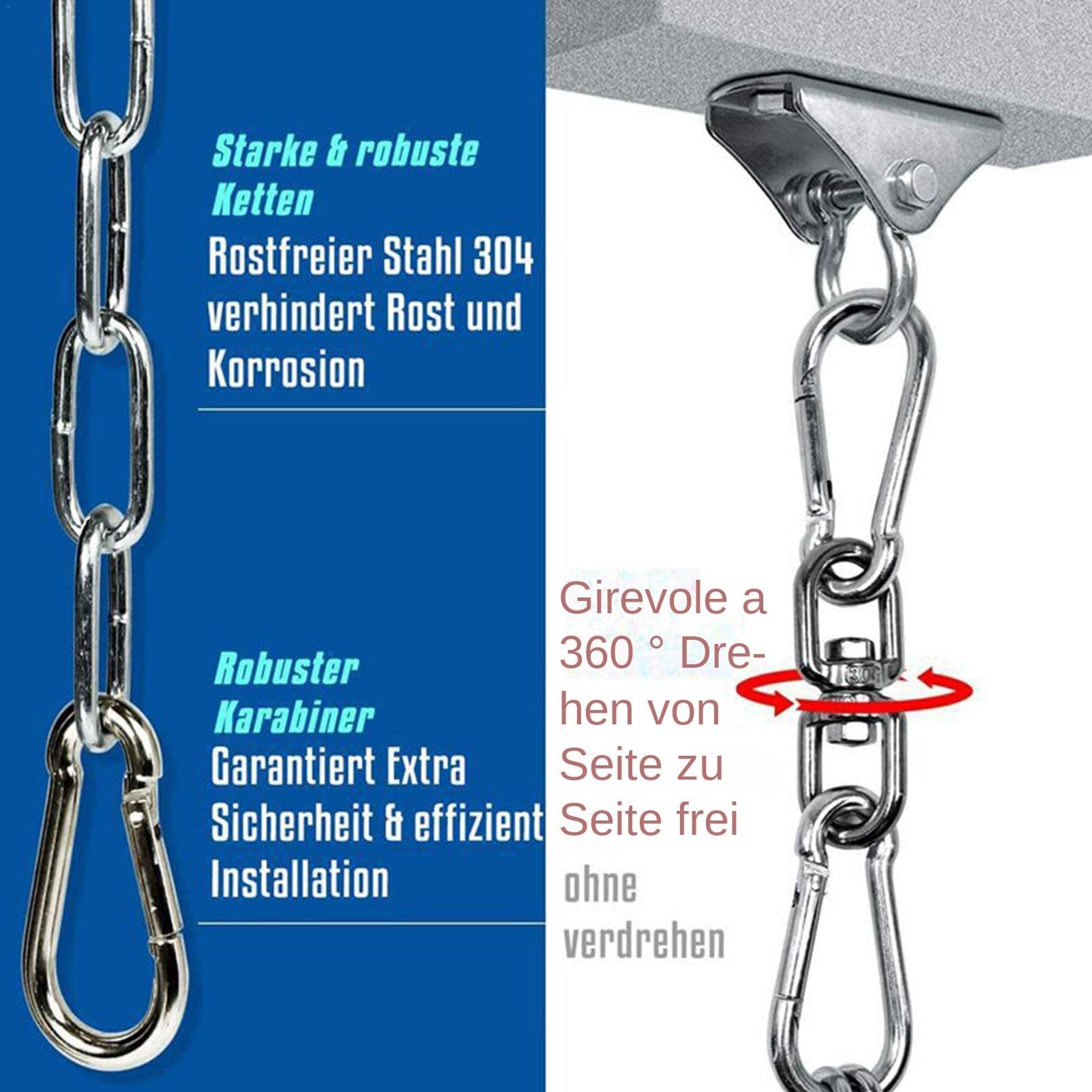 Catene da Boxe per Sacco da Boxe, Gancio per Catena per carichi Pesanti,Catena con Gancio di Collegamento | Supporta Gancio per Sacco da Boxe da 154 libbre, Catene Metalliche con Ganci, Rotazione 36