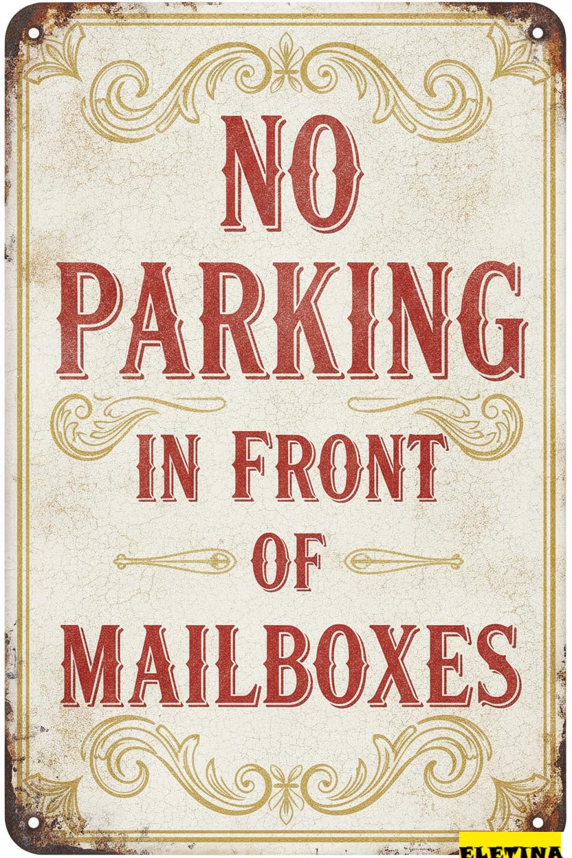Tin Sign for Man Cave No Parking In Front Of Mailbox, 8x12 Aluminum Do Not Park Here Do Not Block Mailbox Private Property Decorative