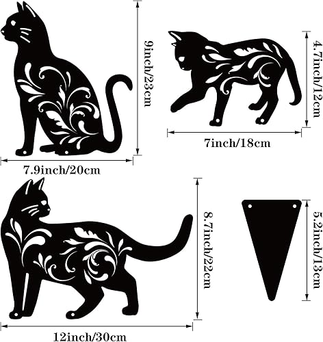 Miniatura 2 de URATOT Paquete de 3 estatuas de jardín de metal para gatos, silueta de gato negro, estacas decorativas para jardín al aire libre, estatuas de