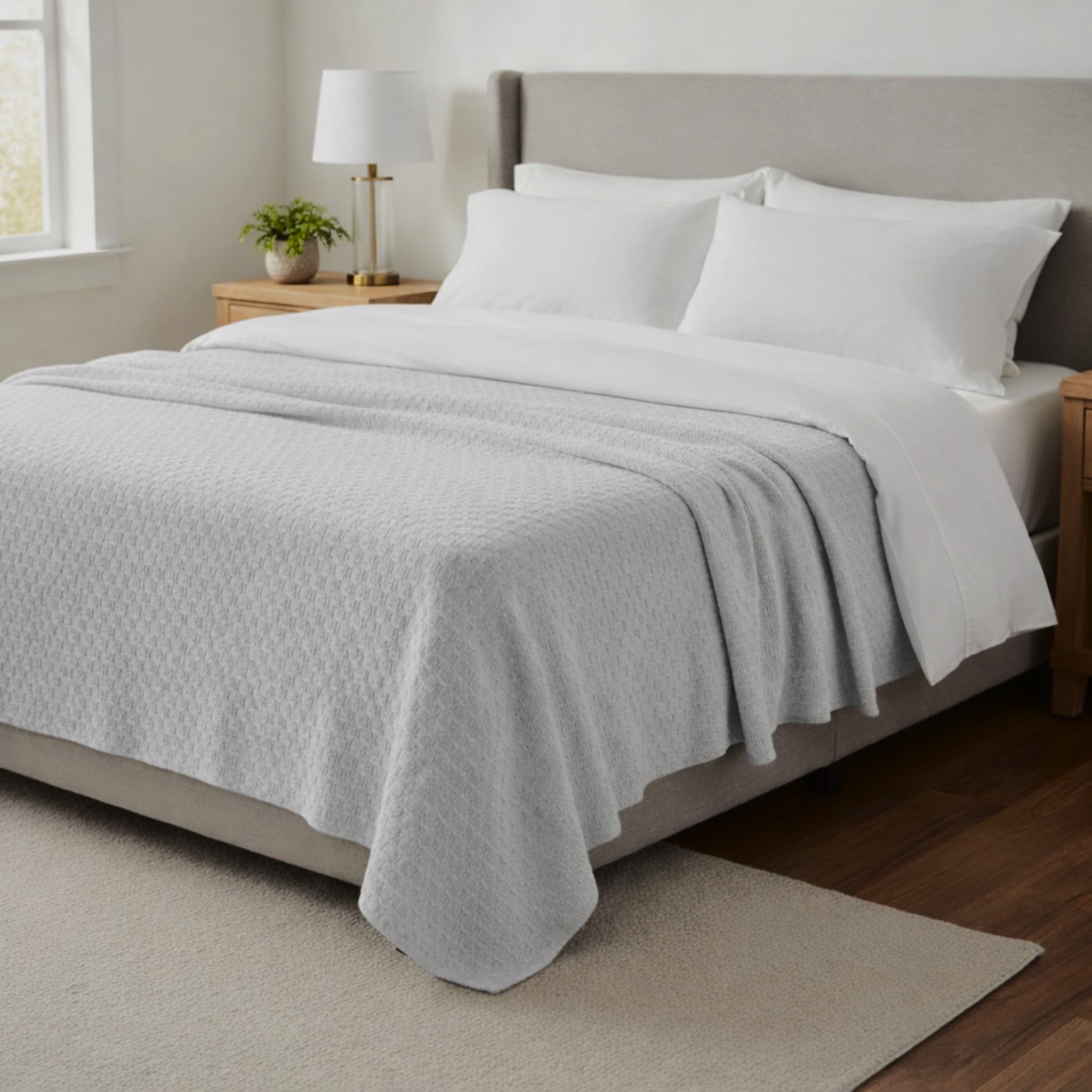 Mirabello Copriletto Estivo Matrimoniale Art. Surface 260x260 cm in 100% Cotone Jacquard | Copriletto Leggero non trapuntato (Grigio)