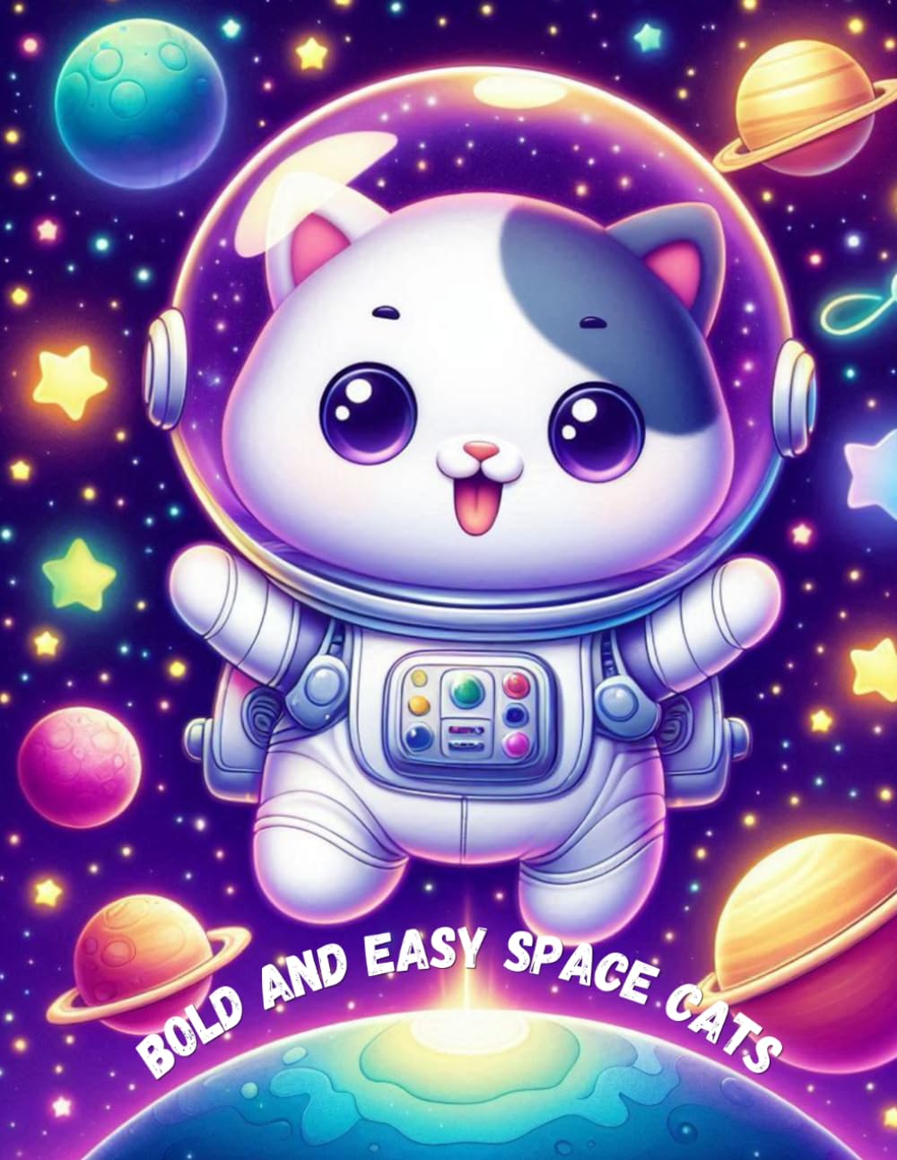 Bold and Easy Space Cats: 50 Adorable Designs for Toddlers, Kids and adults, Simple and Fun Astronaut Cats Coloring Pages
