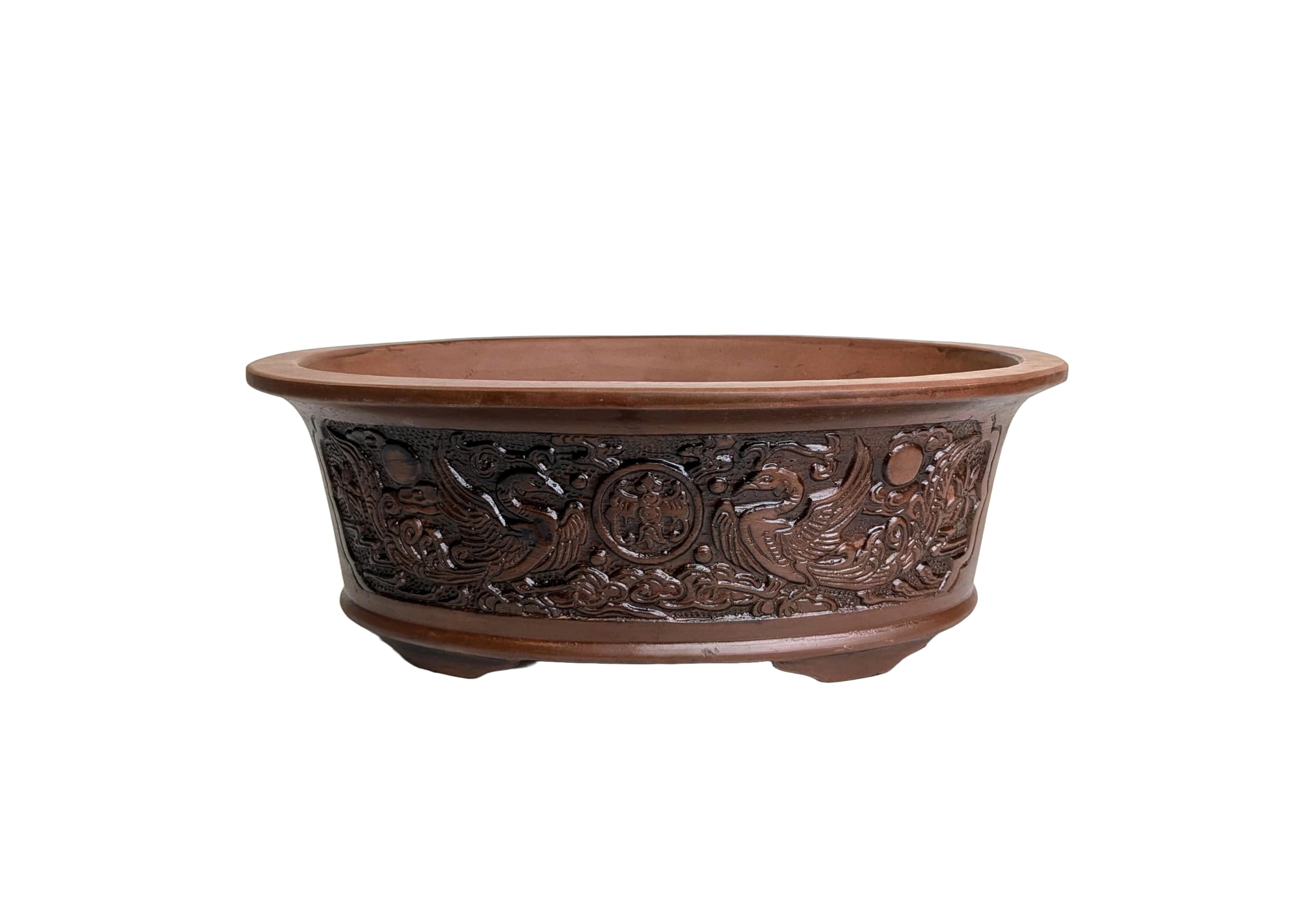 Embossed Unglazed Bonsai Pots (Oval Phoenix, Size 1)