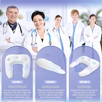 SAHEYER Side Sleeper Pillows for Adults, U Shaped Body Pillow for Pain Relief, Orthopedic Memory Foam Shoulder Pillow for Side,Stomach, Back, Arm with Removable Washable Cover (Upgraded Version),White