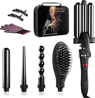 5 in 1 Curling Wand Set, WeChip Curling Iron Set 1 1/4", Interchangeable Hair Curler, Temperature Control 1" 3 Barrel Curling Iron, 1" Bubble Curling Wand, Tapered Curling Wand 1", Straightener Brush
