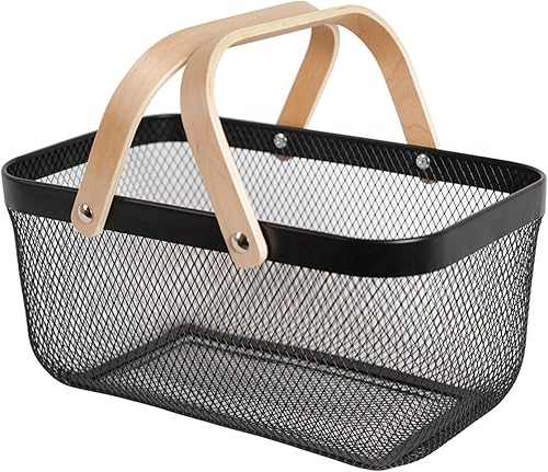 Miniatura 1 de Cesta de malla de metal de acero para cosecha de jardín, cesta rectangular de alambre con asa, organizador de almacenamiento multifuncional, cesta
