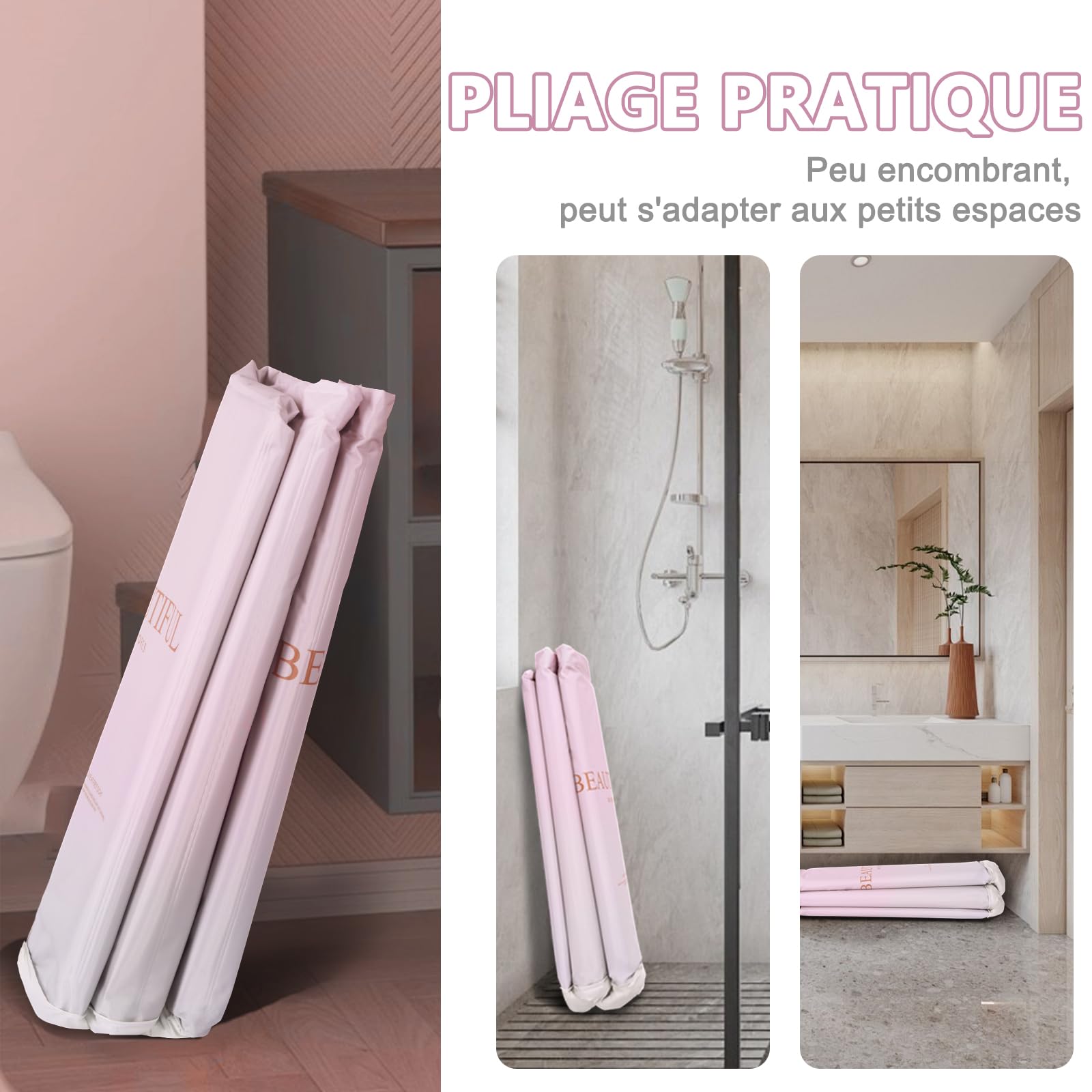 Baignoire Pliable pour Adulte Portable 65x65x70 cm pour Sauna, Douche et Bain Glacé, Pas besoin d'installation (Rose)