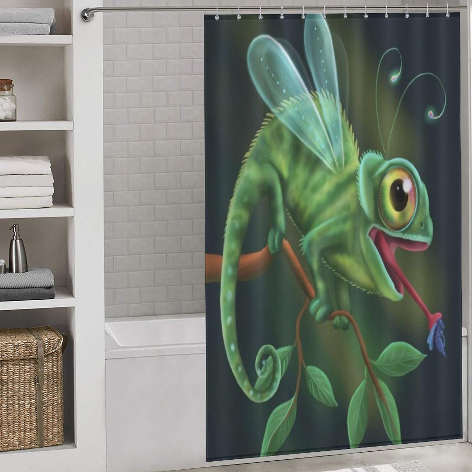 Rideau de douche caméléon vert fini les éclaboussures rideau tissu lavable 140x183 cm