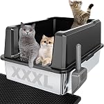XXL Boîte à litière en acier inoxydable avec tapis & C'est bon. 23.7" L x 16" W x 11.8" H Pan extra grand métal, adapté aux grands chats et aux chats multiples, les côtés hauts, non-sticky, anti-sécheresse, facile à nettoyer