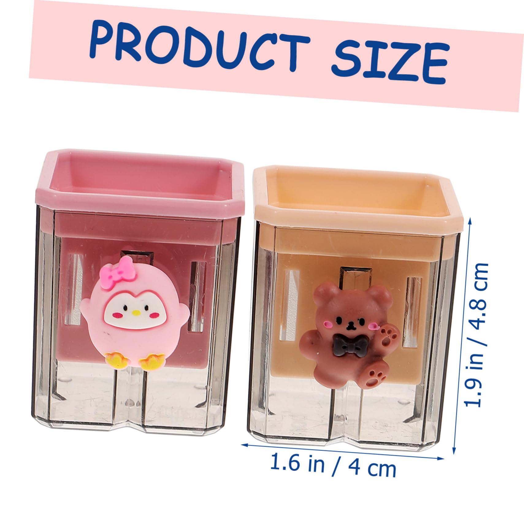 Taille-crayons Portables Double Trou, Lot De 2 En Plastique, Motifs Ours Et Pingouin, Maison Et L'école, 4.8x4cm