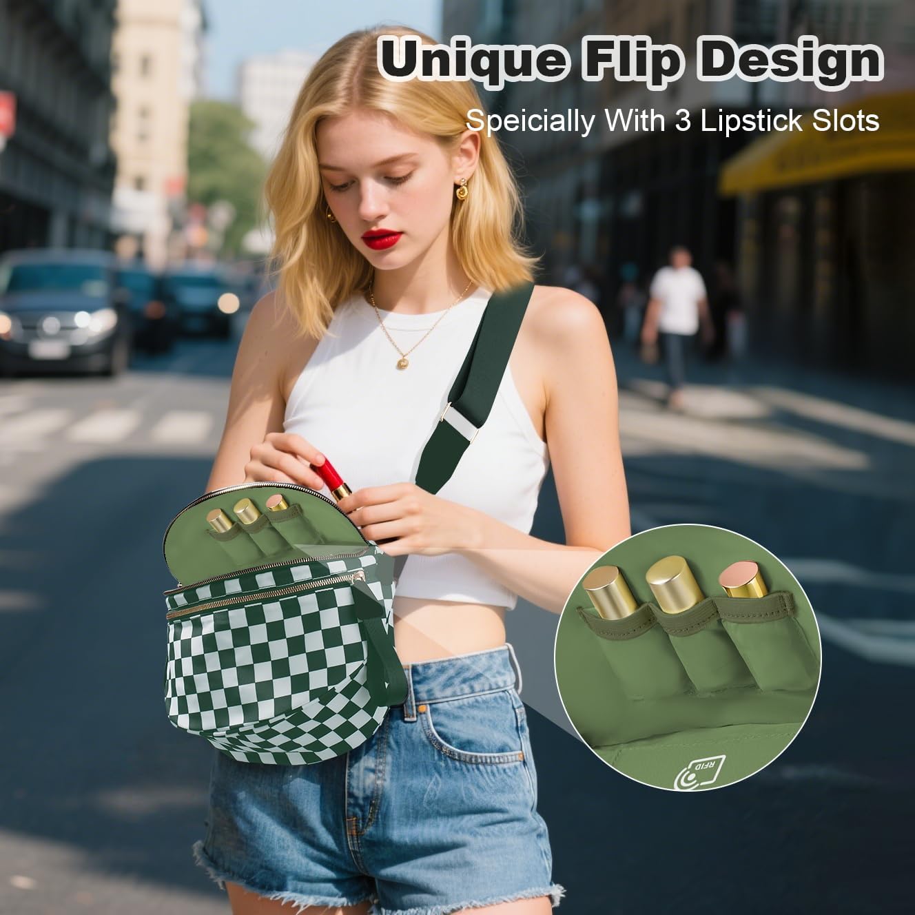 Bum Bag Checkered Crossbody Bag for Women, Nylon Bum Bags with Adjustable Strap Oversized Waist Purse Women's Large Fanny Pack - Image 2