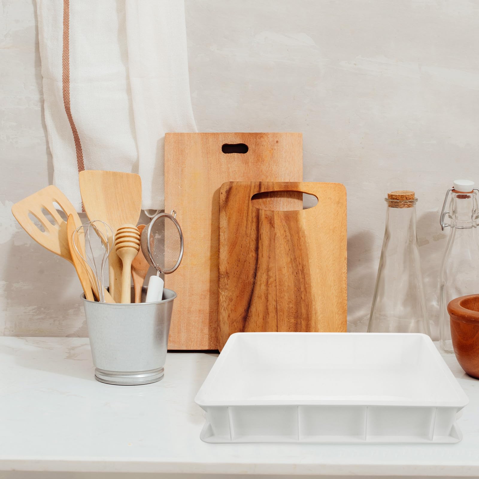 Caja de Fermentación sin Tapa Apilable de Plástico Blanco Diseño Que Ahorra Espacio y Retiene Humedad para de Pizza para Panadería y Cocina