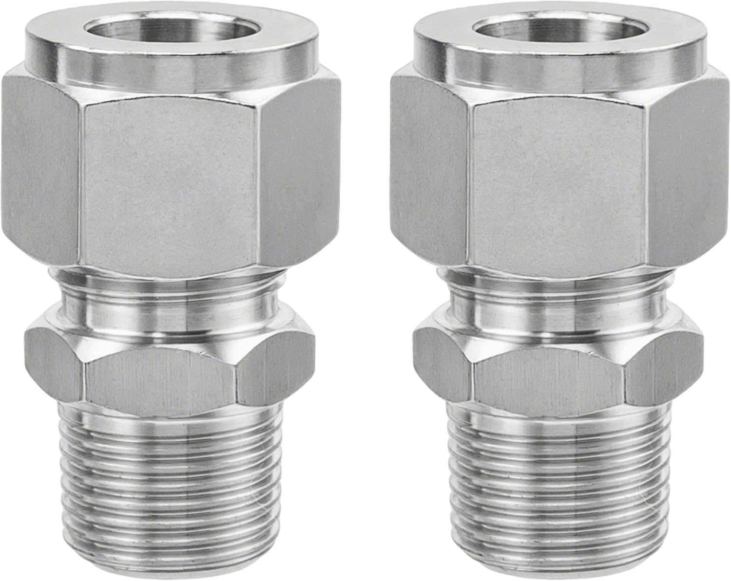 Stainless Steel 304 Compression Adapter 1" OD x 1" NPT Male Tube Fitting, Pack of 2
