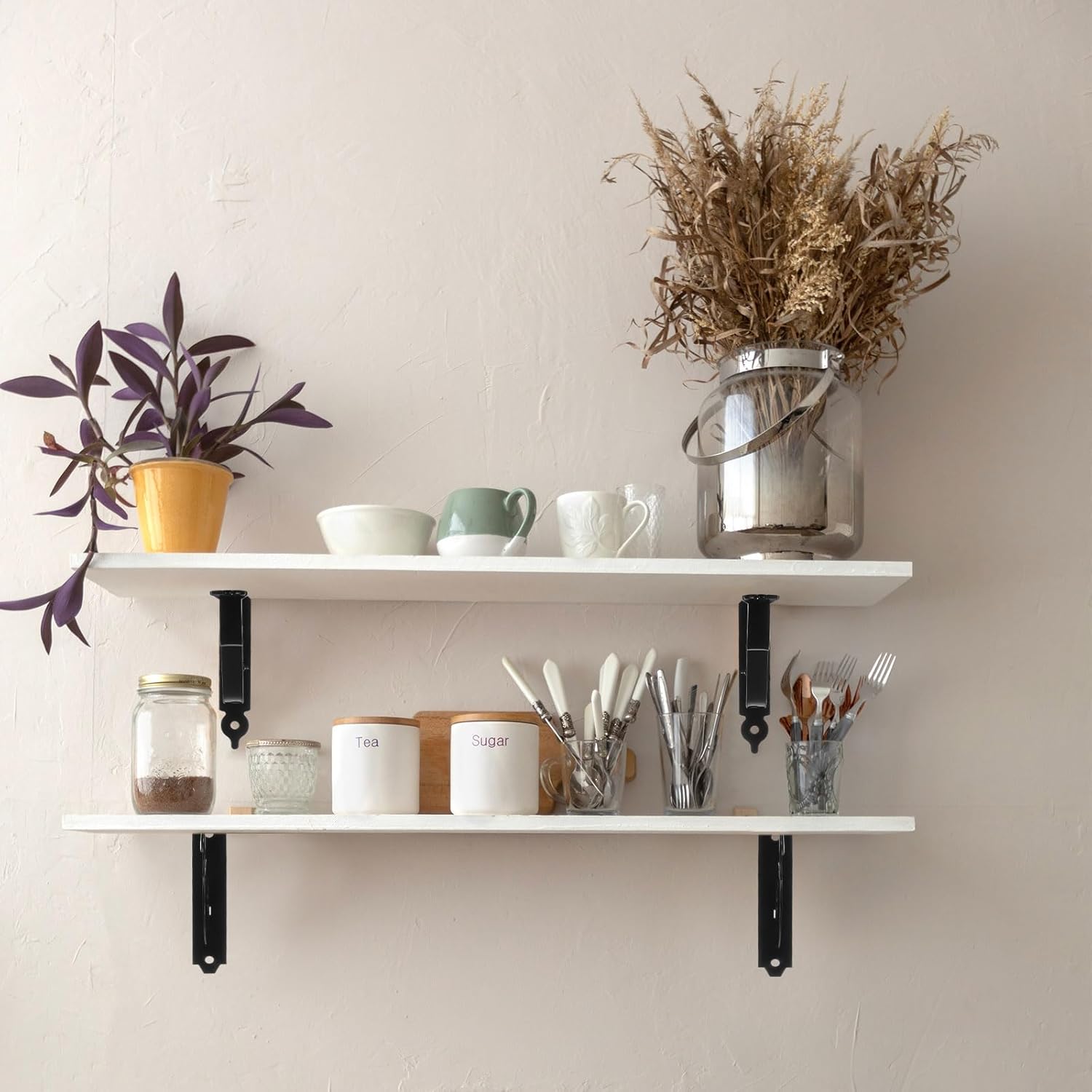 uxcell 2 Pcs Decorative Shelf Brackets, 5" x 3" Heavy Duty Floating Shelf Brackets Wall Mounted Metal l Shelf Brackets for Wall Bookshelves Shelves Support, Black