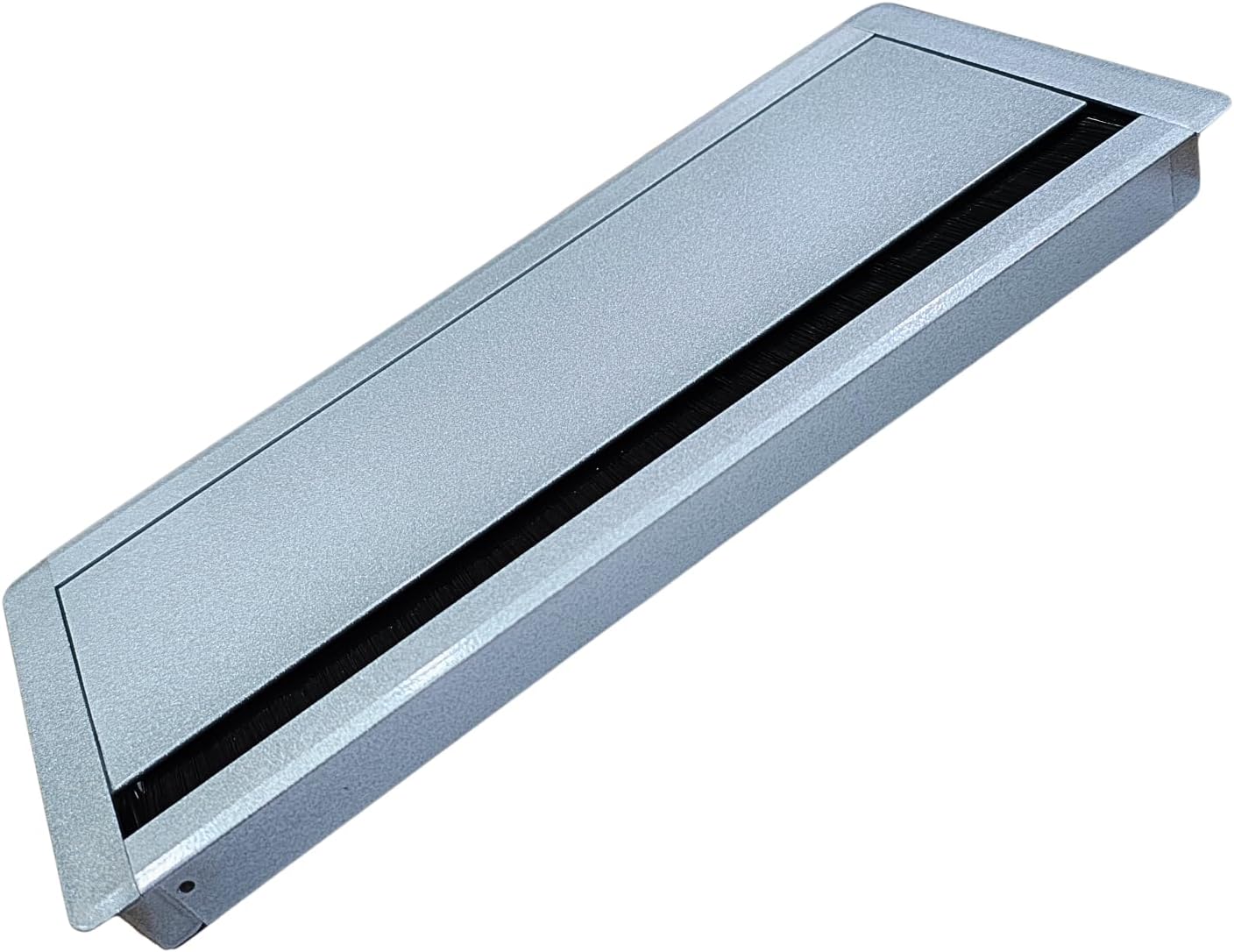 Aluminum Alloy Desk Grommet – Rectangular Metal Cable Wire Hole Cover Flip Lid for Office, Computer Table, TV Cabinet & Furniture – Cord Organizer (300mm*127mm Soft Close, Shiny Silver)
