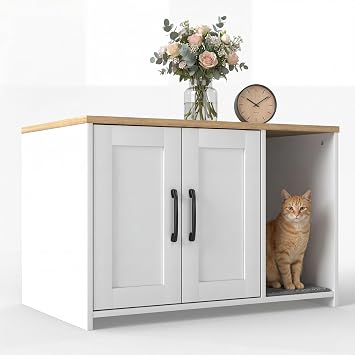 Cat Litter Box Enclosure,Wooden Hidden Enclosure 31.1 x 19.7 x 20.6Inches White