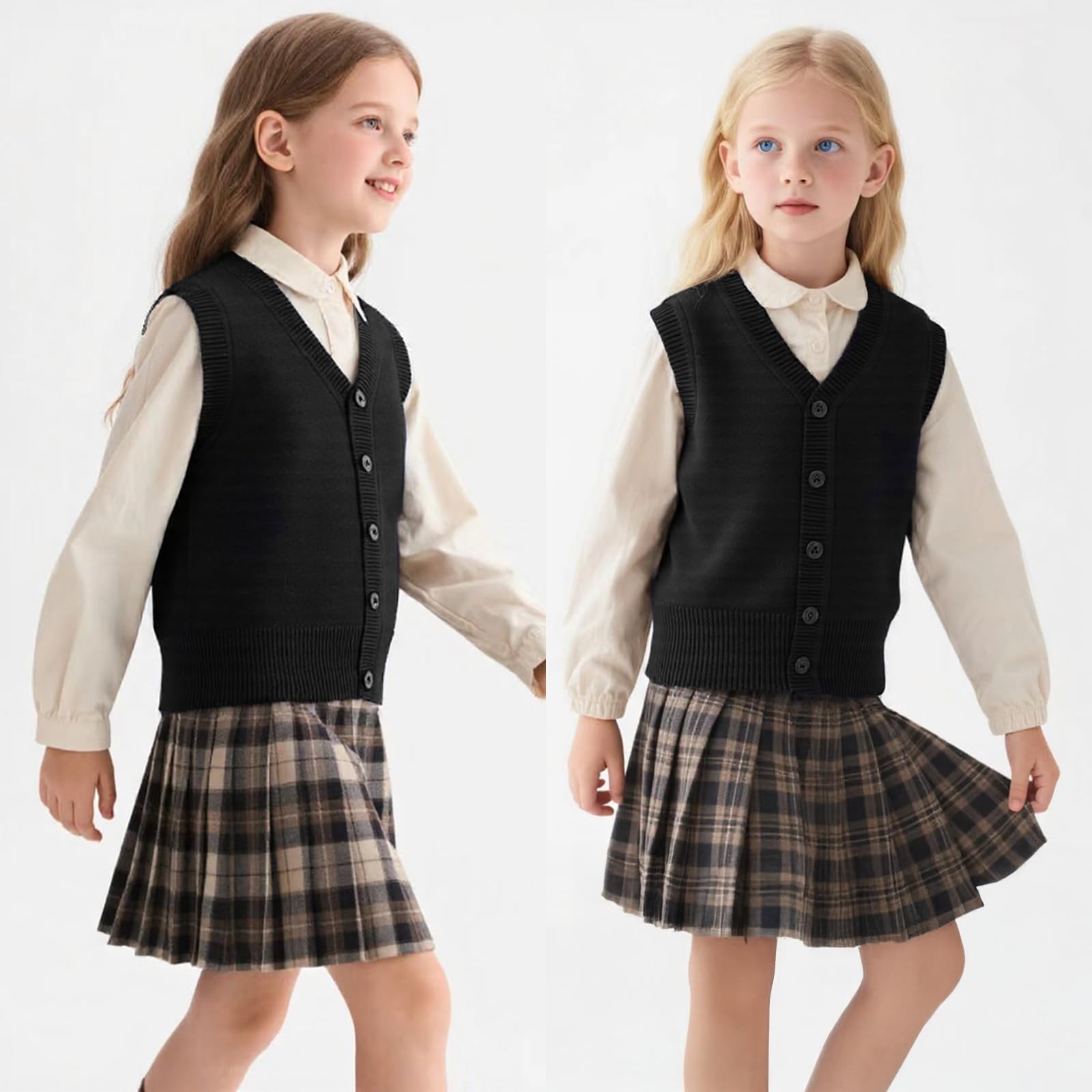 Yanmucy Chaleco de punto para niños y niñas cuello en V sin mangas suéter uniforme escolar