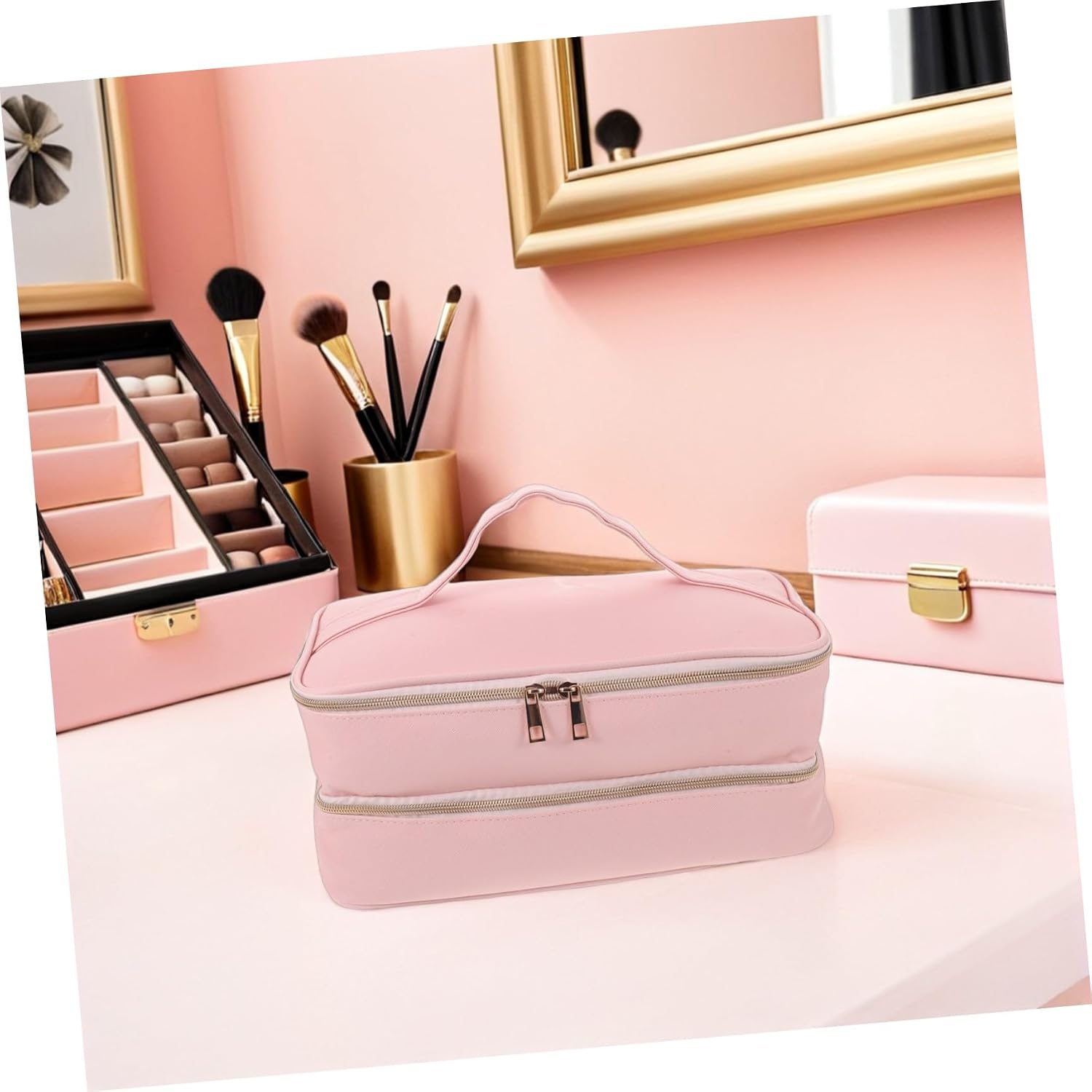 BESTYASH Pu Double-layer Blow Dryer Case and Hair Tools Travel Bag Pink Portable Hair Dryer Storage Organizer Suitable for Travel and Stylist Accessories