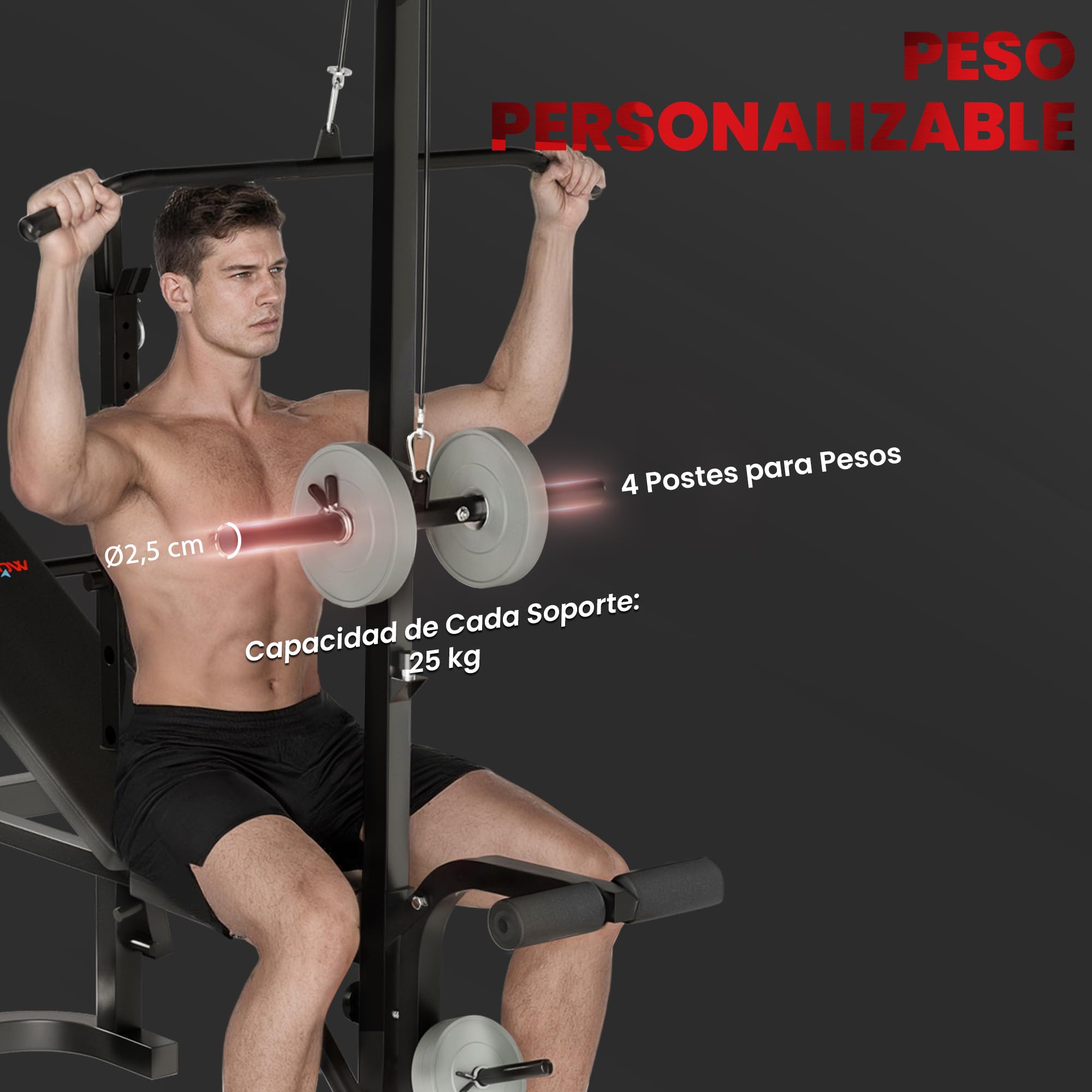 SPORTNOW Banco de Musculación Multifuncional Inclinable, Banco de Pesas, Press Banca con Soporte para Barra Ajustable, Extensión Piernas, Curl de Predicador, Mariposa, Entrenamiento en Casa, Gimnasio