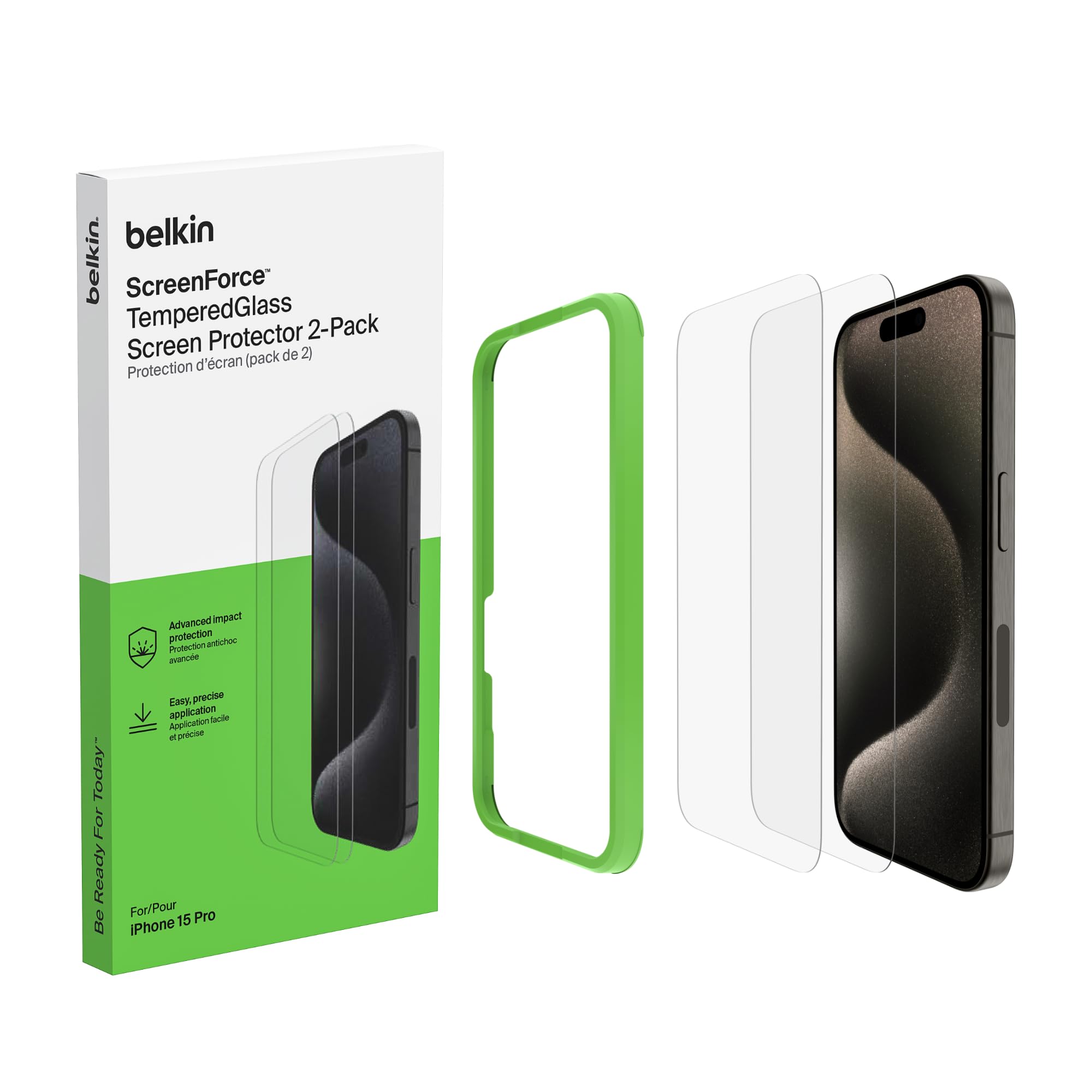 Belkin Tempered Glass Screen Protector Guard for iPhone 15 Pro - 2 Pack for Smartphone (B0CH7ZK14Z) Amazon Price History, Amazon Price Tracker