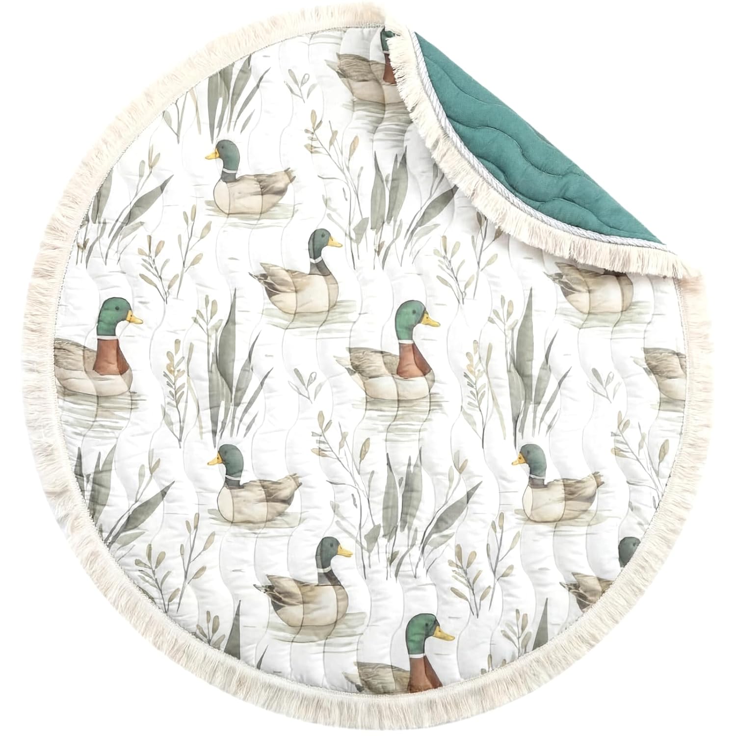 AceOrbit Baby Play Mat 40" x 40" Mallard Ducks Baby Tummy Time Playmat Soft Thickened Anti-Slip Reversible Floor Crawling Mat for Boys Girls Toddlers Infants Mallard Ducks Nursery Decor