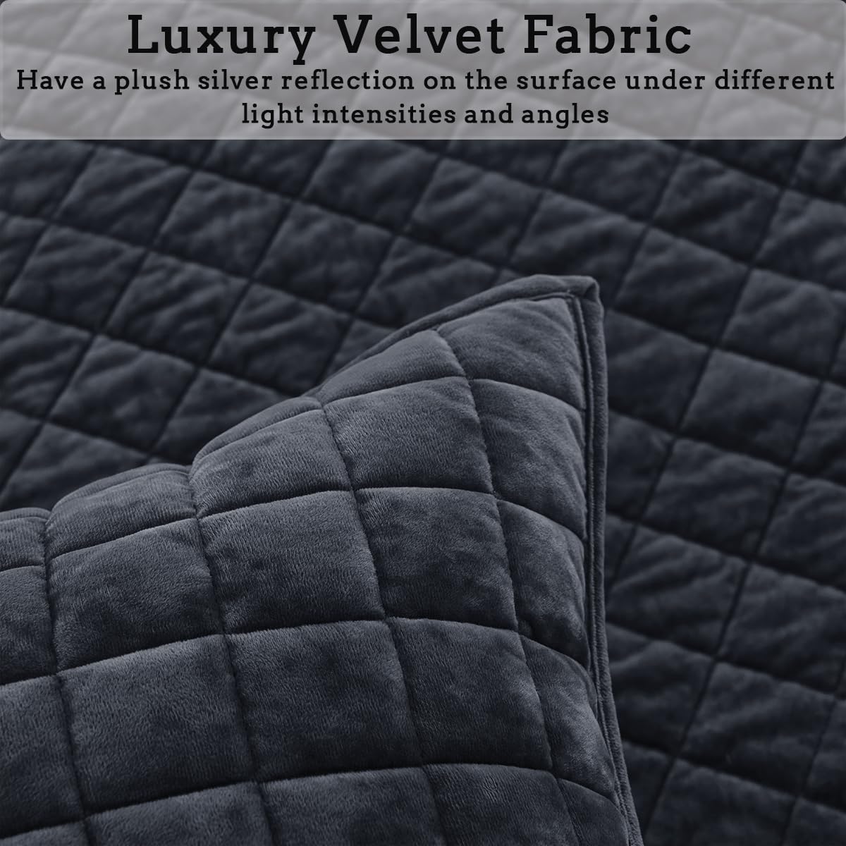 Quilt Set Oversized King Size 120x128 Luxurious Velvet Bedding Sets with 2 Pillow Shams 20x36 3 Pieces Ultra Soft Quilted Bedspread Coverlet Comforter for All Season,Grey Blue - Image 4