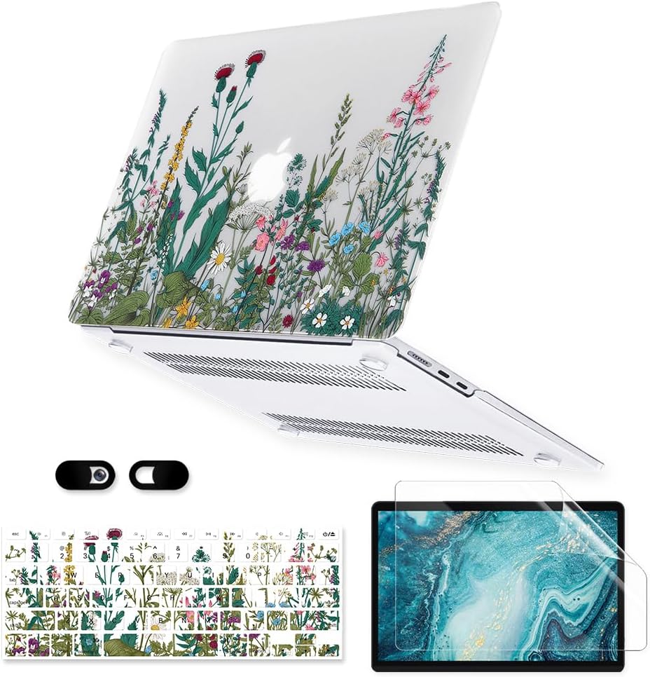 iDonzon Case for MacBook Air 13 inch A1466 A1369 2010-2017 Release, 5 in 1 Matte Clear Hard Shell&Keyboard Cover&Screen Protector&Webcam Cover Compatible with Older Version Air 13.3 - Garden Flowers