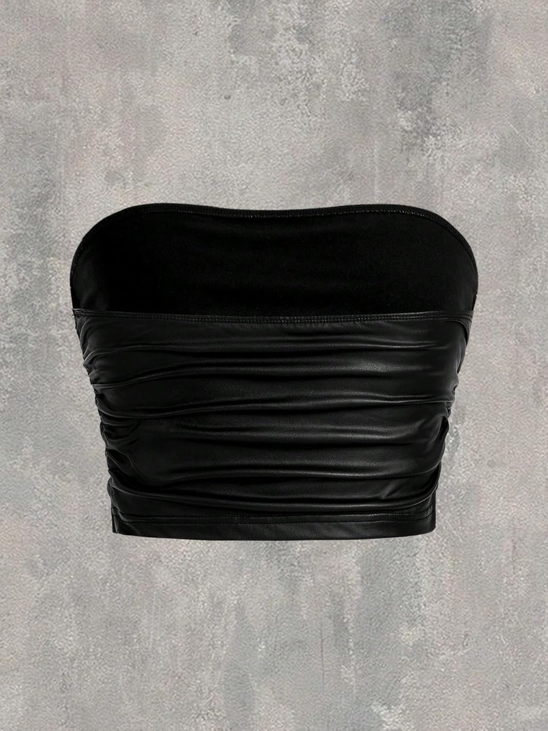 SOLY HUX Women's Ruched Tube Tops Strapless Sleeveless Bandeau Y2k Going Out Crop Top Plain Black Medium - Image 2