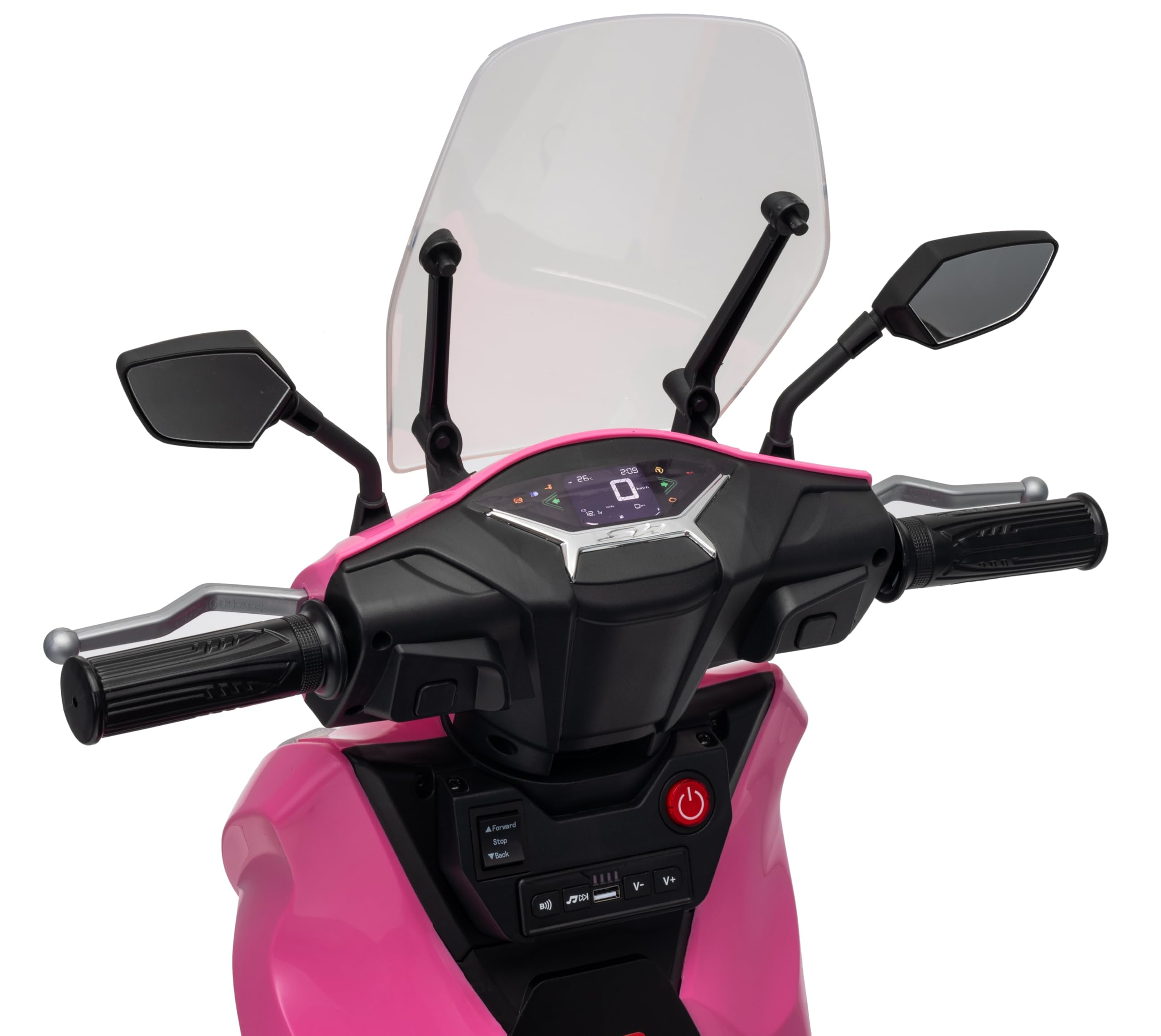 Honda SH 350 12V Moto Elettrica per Bambini con Licenza Ufficiale, Scooter Elettrico con Ruote in Gomma, Sedile in Pelle, Bauletto, Rotelle Stabilizzatrici, Luci LED e Suoni, MP3 Rosa