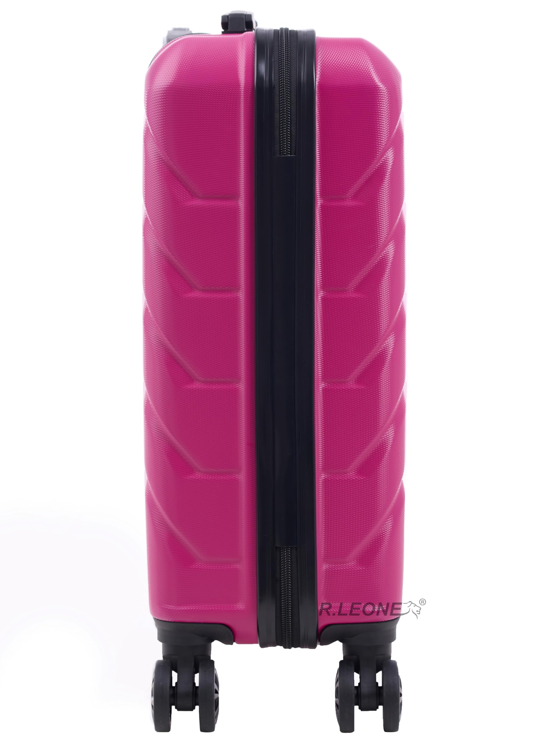 R.Leone Valigia da 1 Fino a Set 3 Bagaglio a mano 55x40x20 Ryanair, Medio, Grande Ultra Resistente Trolley rigido leggero 8 ruote in ABS 2220 (Fucsia, S Bagaglio a mano)