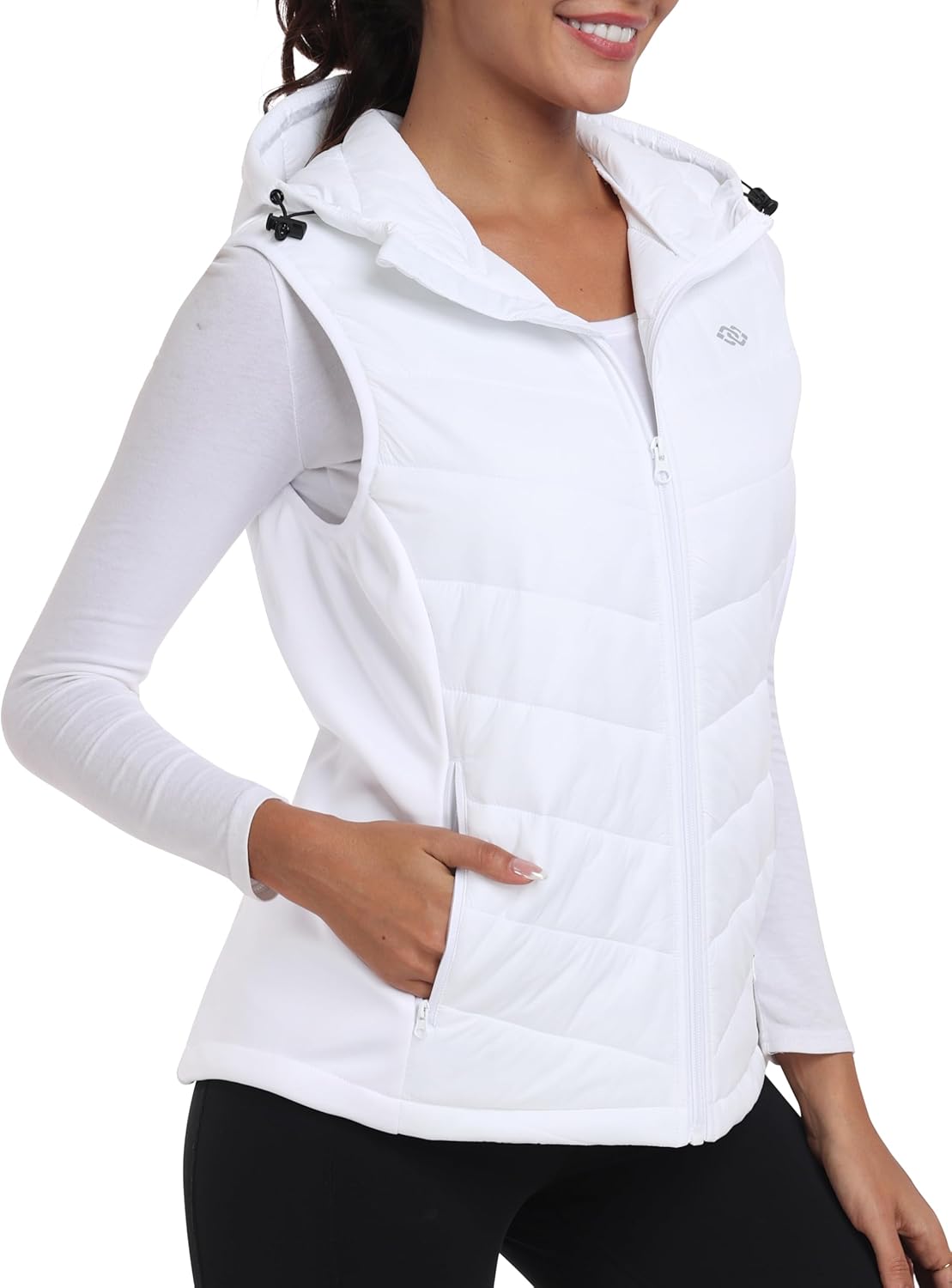 MoFiz Womens Puffer Softshell Vest Hooded Lightweight Insulated Hybrid Down Jacket Full Zip Running Vest