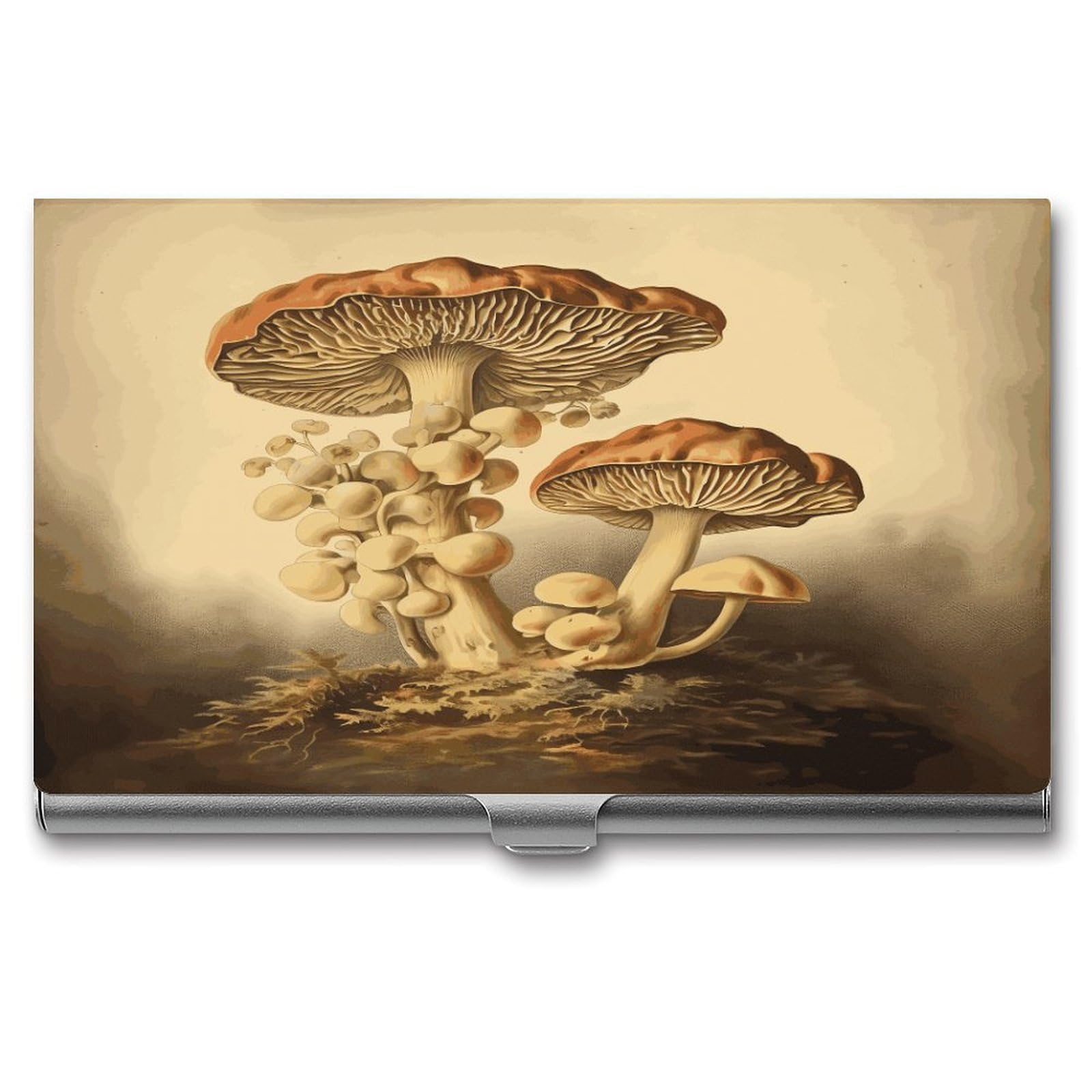 Ldgsuph Men's Style Vintage Mushrooms Business Card Holder Fashion Slim Name Card Holder Minimalist Design Case Metal Card Carrier Personalized Business Card Case With Flip For Wo