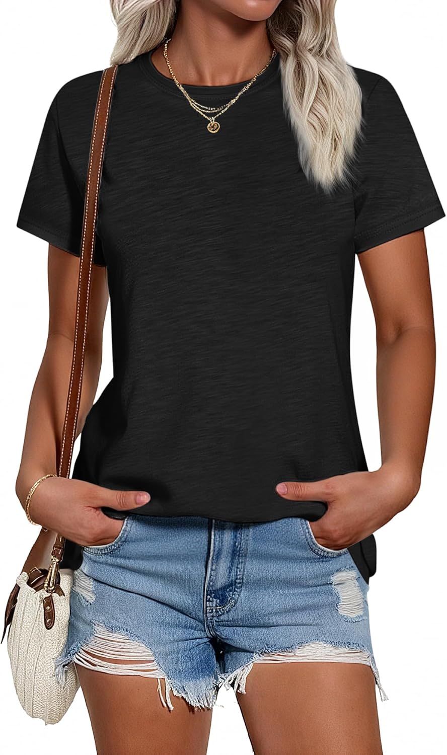 Stelle Women T Shirts Crew Neck Short Sleeve Shirts Soft Summer Classic Fit Tees