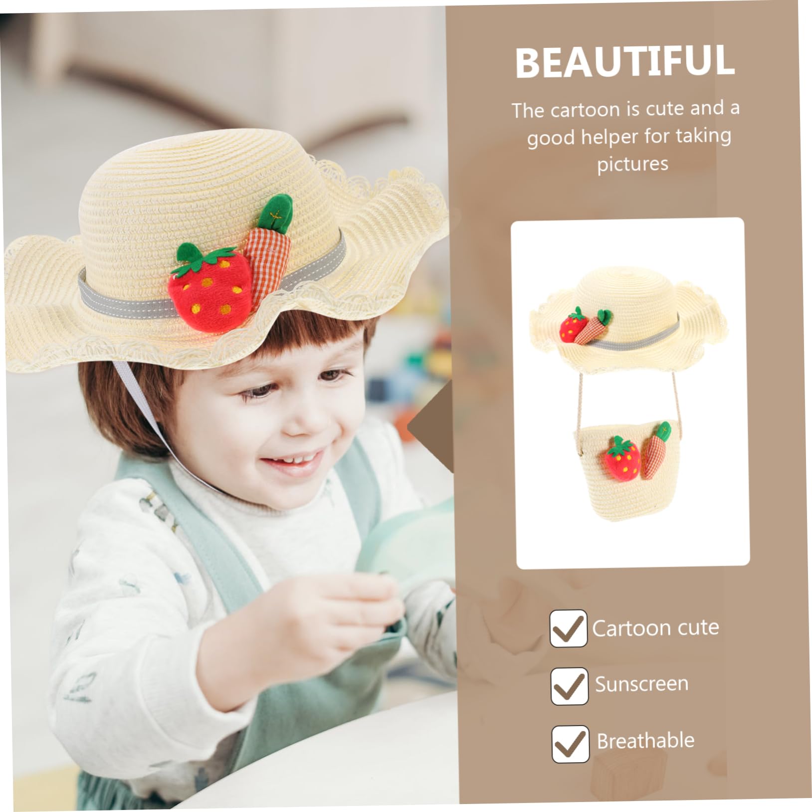 Veemoon 1juego Sombrero De Sol Infantil y Bolso De De Protección Solar para Niño Niña Diseño Transpirable y Ligero para Playa y Verano