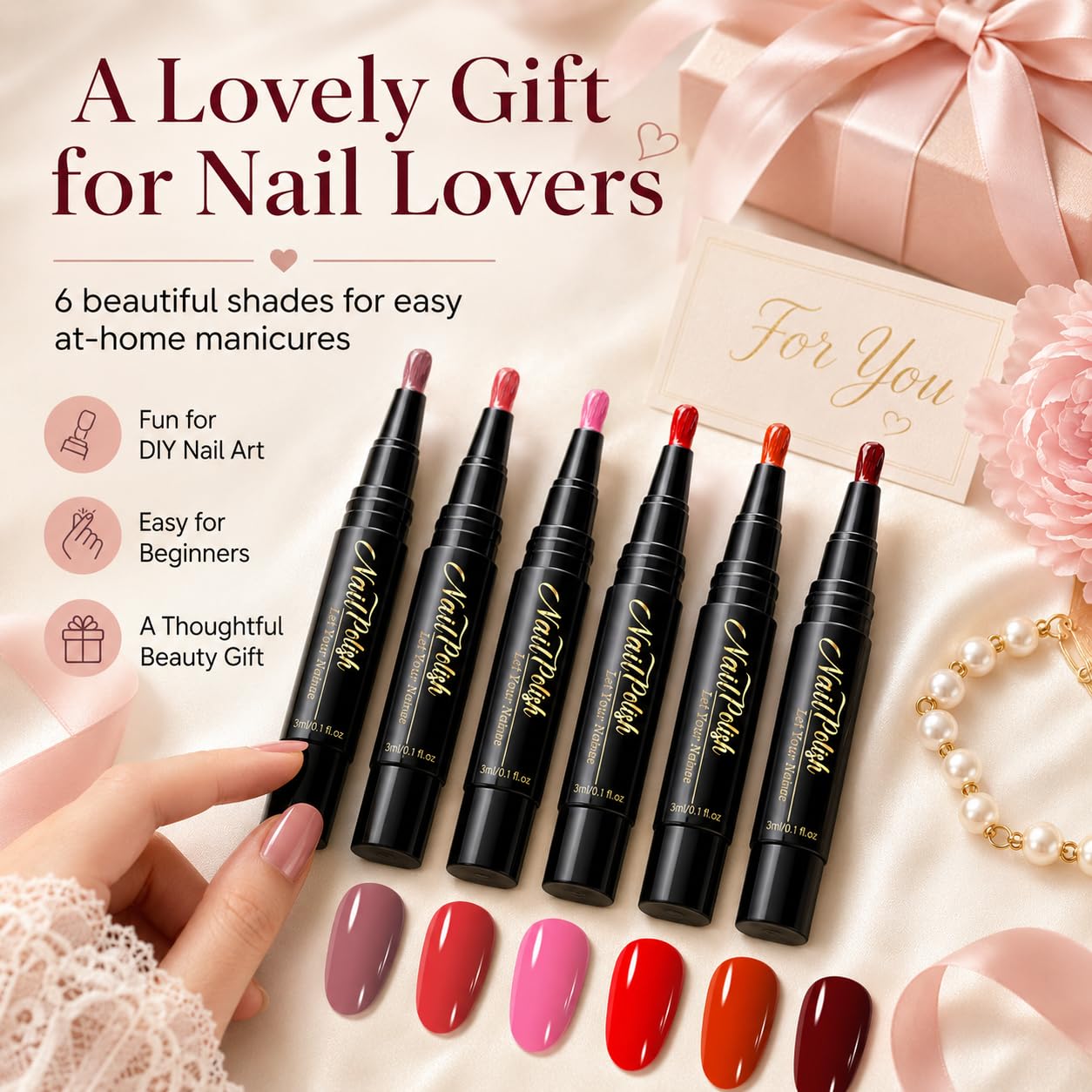 6 Colors Nail Polish Pens, Quick Dry Water-Based Nail Polish Pen for Women