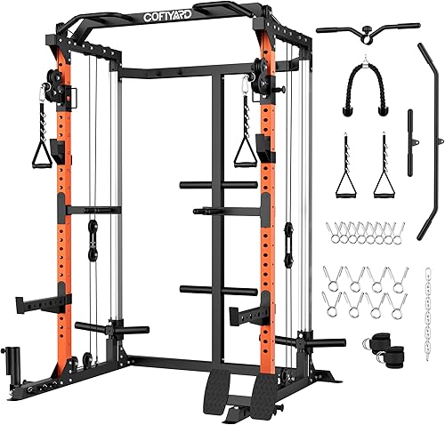 Miniatura 9 de Jaula de potencia, soporte de alta resistencia con sistema de poleas dobles, barra multifunción para sentadillas con cruce de cables, máquina de