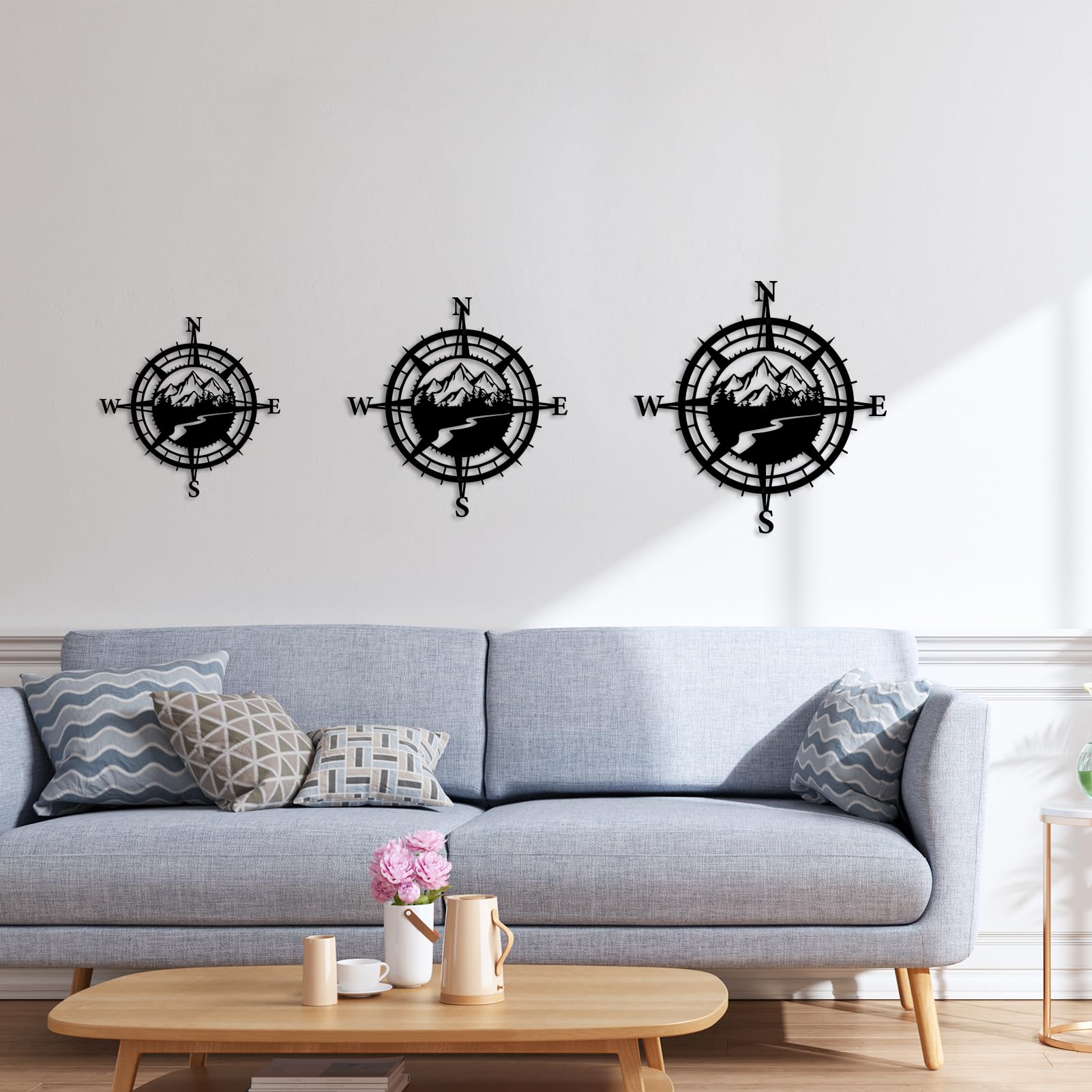 Resama Boussole nautique en métal noir pour décoration murale d'intérieur ou d'extérieur, idéale pour la plage, les thèmes côtiers