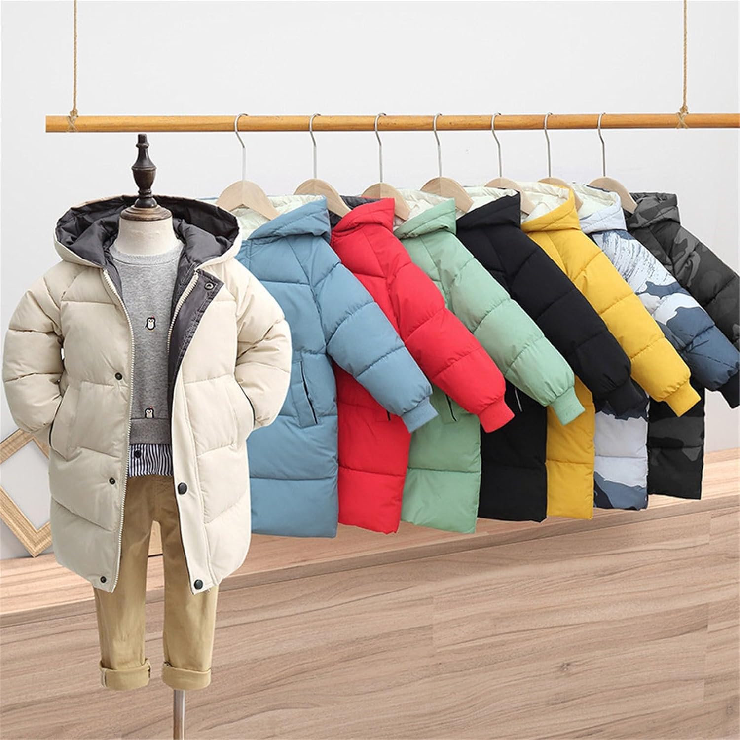 Toddler Baby Girls Boys Winter Puffer Lightweight Jacket Long Coat Zip up Thick Padded Soft Down Jacket with Hood