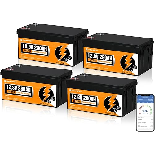 ECO-WORTHY 48V 280Ah (4 Pack 12V 280AH) LiFePO4 Lithium Battery with Bluetooth, Low-Temp Protection, 14.34kWh Energy, for RV, Off-Grid, Solar System, Home Backup, Marine