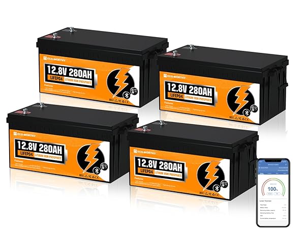 ECO-WORTHY 48V 280Ah (4 Pack 12V 280AH) LiFePO4 Lithium Battery with Bluetooth, Low-Temp Protection, 6000+ Deep Cycles, 14.34kWh Energy, for RV, Off-Grid, Solar Power System, Home Backup, Marine