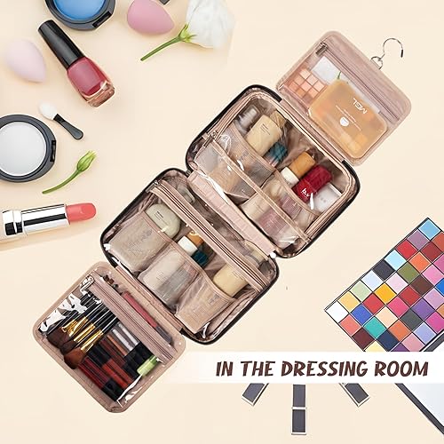 Miniatura 9 de Neceser de viaje para mujer, resistente al agua, bolsa de cosméticos para maquillaje, contenedor de tamaño completo con gancho para colgar para
