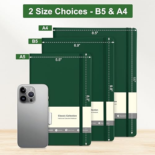 Miniatura 3 de COMIX Cuadernos de diario rayados B5, 240 páginas, 6.9 x 9.8 pulgadas, color verde oscuro, cuadernos de tapa dura para hombres y mujeres, apto para