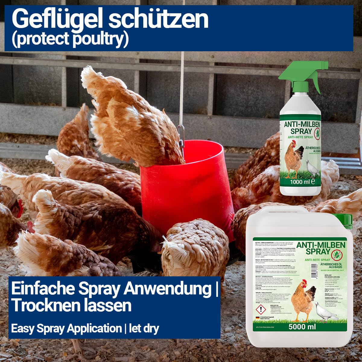 6000ml Milbenspray für Geflügel wie Hühner & Vögel - Sofort & Langfristig gegen Parasiten, bei Akut & Vorbeugung 5 Liter + 1 Liter Kanister