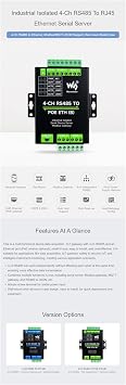 4-Ch RS485 to RJ45 Ethernet Serial Server 4 Channels RS485 Independent Operation Modbus Gateway with POE Function Industrial Isolated Serial Module Bi-Directional Transmission