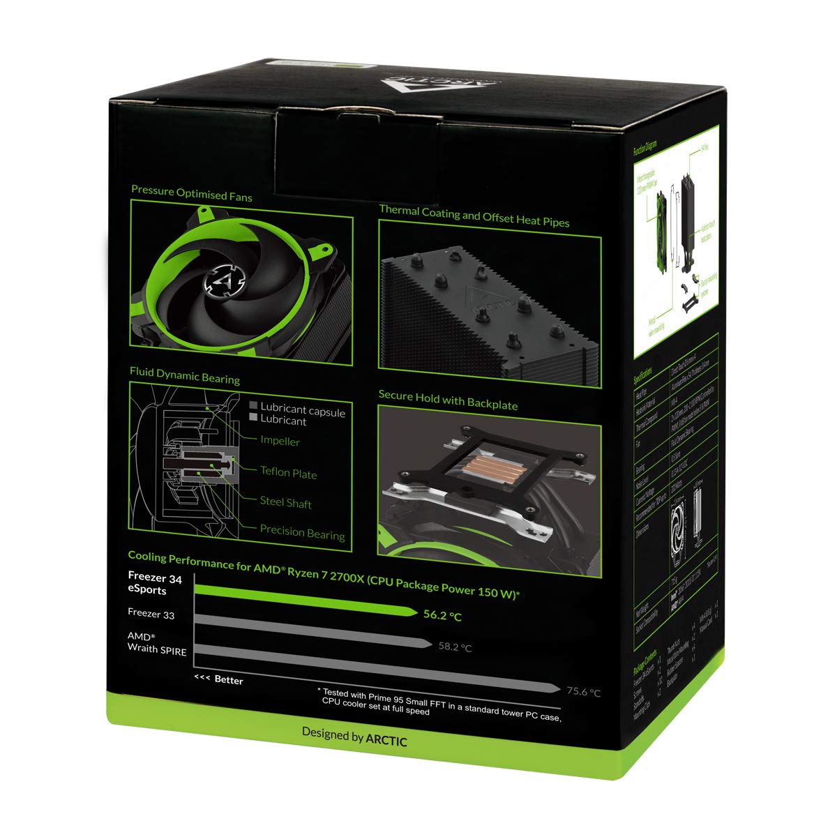 ARCTIC Zamrażarka 34 eSports - chłodziarka procesora wieżowego z wentylatorem obudowowym BioniX serii P, wentylator PWM 120 mm, do gniazda Intel i AMD, do procesorów do 200 W TDP, zielona